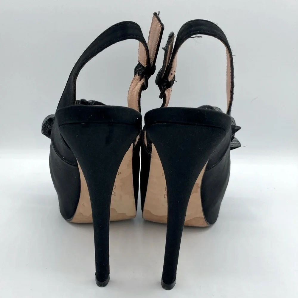 Dolce Vita “Bess” Black Platform Heels with Sheer Petals Embellishment, size 8.5